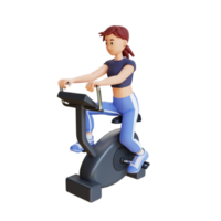 niña haciendo ejercicio cardiovascular físico en bicicleta de fitness ilustración de personaje 3d png