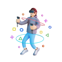 young man playing game VR 3d character illustration png