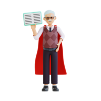 senior teacher wearing robe standing while holding book 3d character illustration png