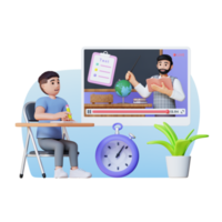 young man joining online learning, 3d character illustration png