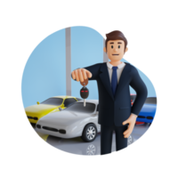 uomo d'affari dando un' auto chiave 3d personaggio illustrazione png