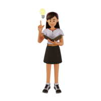 young girl get an idea 3d cartoon character illustration png