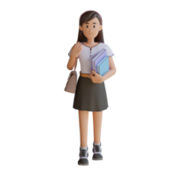 leerling meisje Holding een boek 3d karakter illustratie png