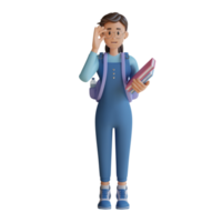 girl student with glasses holding a book 3d character illustration png