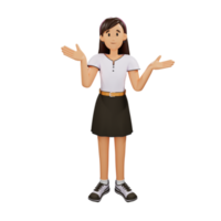 Young girl standing 3d character illustration png