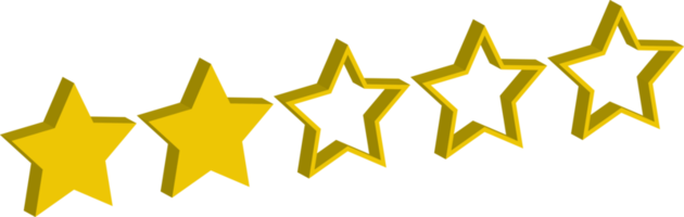 2 estrelas 3d classificação de revisão de ouro amarelo png