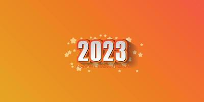 Happy new year 2023 3d design on orange star background vector