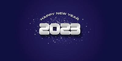 Happy new year 2023 with realistic chrome, and dark blue background vector