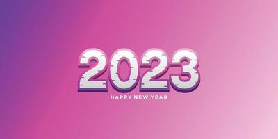 feliz año nuevo 2023, 2023 diseño 3d sobre fondo morado vector