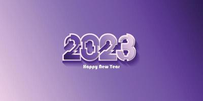 Happy new year 2023 text typography design, in purple color, vector illustration.