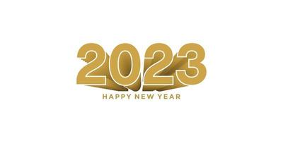 Diseño 3d feliz año nuevo 2023 en color dorado. vector