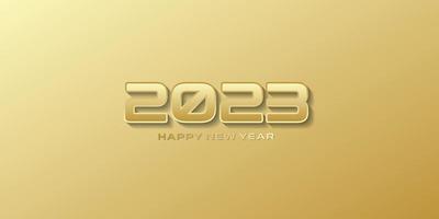 Diseño 3d feliz año nuevo 2023 sobre fondo de color dorado vector