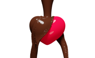 Éclaboussure de chocolat chaud 3d avec coeur rouge pour la saint-valentin isolée. illustration de rendu 3d png