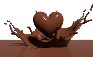 Corazón 3d con salpicaduras de chocolate caliente para el día de san valentín aislado. ilustración de procesamiento 3d png