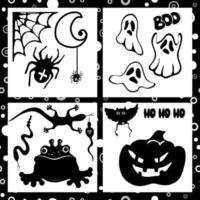 Halloween vector set with black silhouettes.  Design elements isolated on a white background.