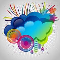 Abstract background with design elemnts. Cloud for your text, stars, speakers, raindrops. Vector illustration.