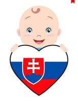 Smiling face of a child, a baby and a Slovakia flag in the shape of a heart. Symbol of patriotism, independence, travel, emblem of love. vector