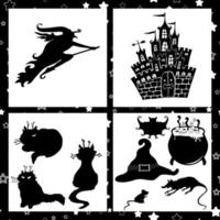 Halloween vector set with black silhouettes.  Design elements isolated on a white background.