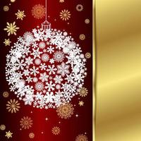 Vector Christmas card with Christmas decor, snowflakes on golden and red background.