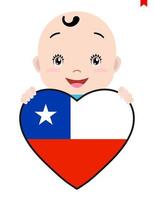 Smiling face of a child, a baby and a Chile flag in the shape of a heart. Symbol of patriotism, independence, travel, emblem of love. vector