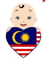 cara sonriente de un niño, un bebé y una bandera de malasia en forma de corazón. símbolo de patriotismo, independencia, viaje, emblema de amor. vector