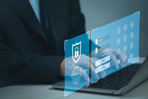 seguridad de la información en línea de la red de Internet de tecnología digital cibernética. concepto de negocio de icono de contraseña e inicio de sesión de hacker web de seguridad. foto