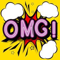 OMG - retro lettering with shadows, halftone pattern on retro poster  background. Vector bright illustration in vintage pop art style.