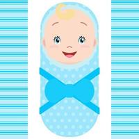 Smiling caucasian baby boy isolated on white background. Vector cartoon mascot. Holiday illustration to Birthday, Baby Shower.