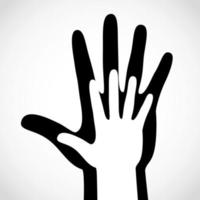 Black color big hand and white small hand vector concept. Help symbol hands vector support emblem. Vector hands icon illustration. Education, health care, medical, design element.