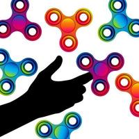 Fidget hand finger spinner stress relieving, colorful toy for removing anxiety and increasing concentration. vector