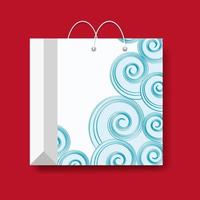 Shopping paper bag, vector shopping symbol isolated on a red background.