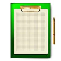 Clipboard, paper sheet, golden pen for business planning, to-do list. vector