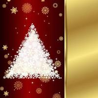 Vector Christmas card with Christmas decor, snowflakes on golden and red background.