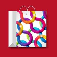 Shopping paper bag, vector shopping symbol isolated on a red background.