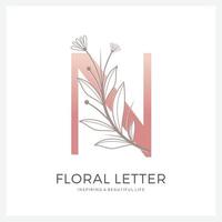 logotipo floral de la letra n adecuado para la belleza cosmética y otros. vector