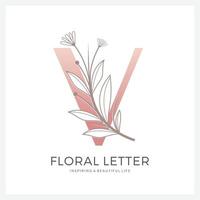 logotipo floral de la letra v adecuado para la belleza cosmética y otros. vector