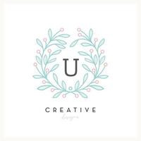 logotipo floral de lujo letra u para negocios de cosmética de belleza, invitación de boda, boutique y otra empresa vector