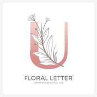 logotipo floral de la letra u adecuado para la belleza cosmética y otros. vector
