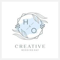 Wedding logo initial H and O with beautiful watercolor vector