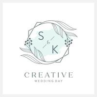 Wedding logo initial S and K with beautiful watercolor vector