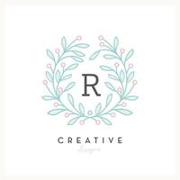 logotipo floral de lujo letra r para negocios de cosmética de belleza, invitación de boda, boutique y otra empresa vector