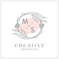 Wedding logo initial M and S with beautiful watercolor vector
