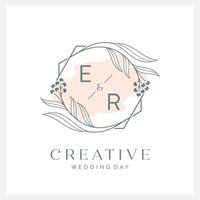 Wedding logo initial E and R with beautiful watercolor vector