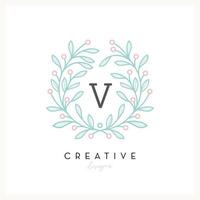 logotipo floral de lujo letra v para negocios de cosmética de belleza, invitación de boda, boutique y otra empresa vector