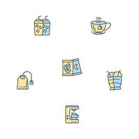 conjunto de iconos de cafetería de té. elementos de vector de símbolo de paquete de cafetería de té para web de infografía