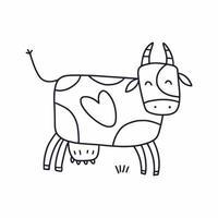 una vaca dibujada al estilo de garabatos vector
