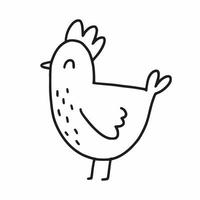 Chicken drawn with a black line vector