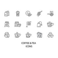 conjunto de iconos de cafetería de té. elementos de vector de símbolo de paquete de cafetería de té para web de infografía