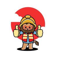 Cute lion construction worker cartoon vector