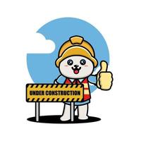 Cute polar construction worker cartoon vector